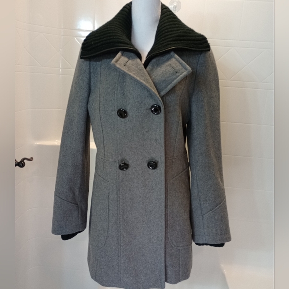 Calvin Klein Women's Grey & Black Wool Blend Pea Coat Size 6 - Picture 1 of 15